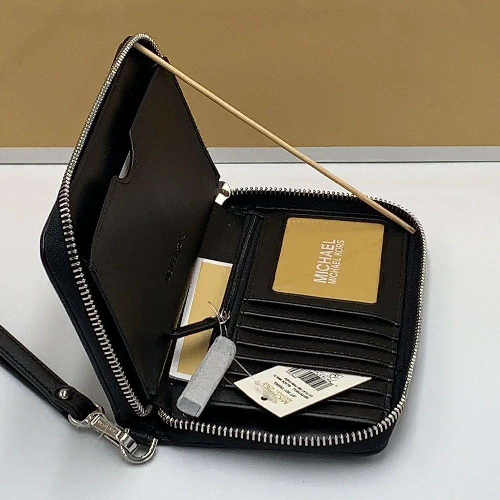 Michael Kors Jet Set Travel Large Phone Case Wristlet Wallet Black Glitter Multi